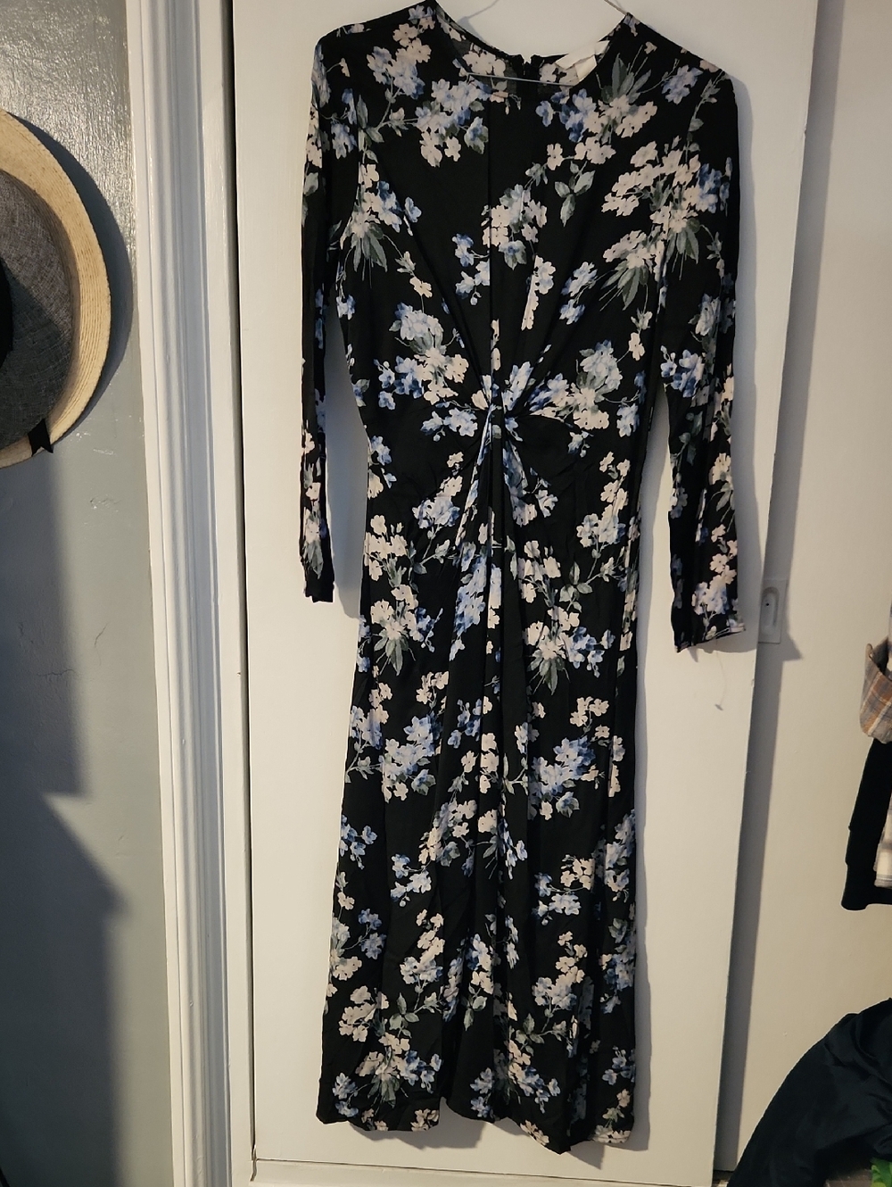 H&M Black Floral Twist-Front Long Sleeve Maxi Dress